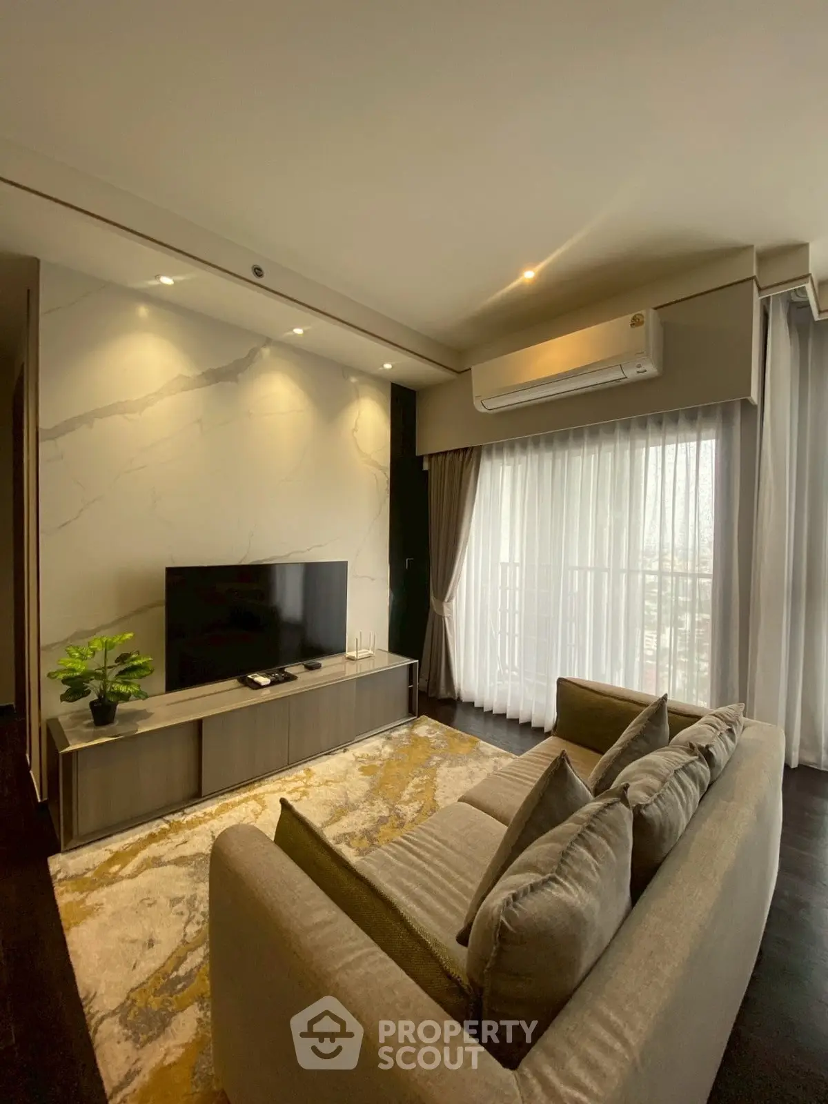 Luxurious living room with modern decor and natural light