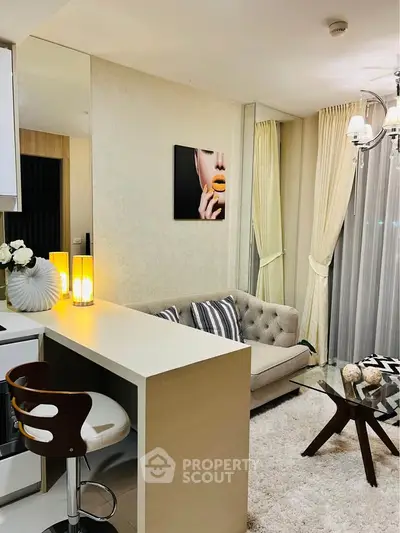 Stylish modern living room with elegant decor and cozy seating area