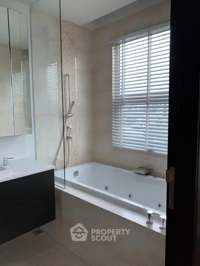 Luxurious bathroom with modern bathtub and sleek design