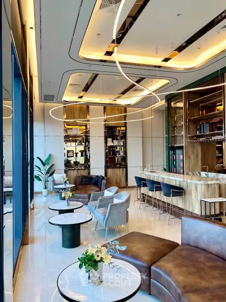 Luxurious modern living room with elegant lighting and stylish furniture
