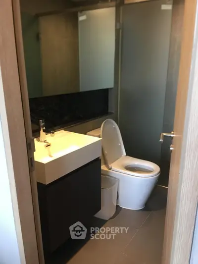 Modern bathroom with sleek fixtures and minimalist design