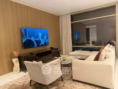 Luxurious living room with modern decor and stunning city view