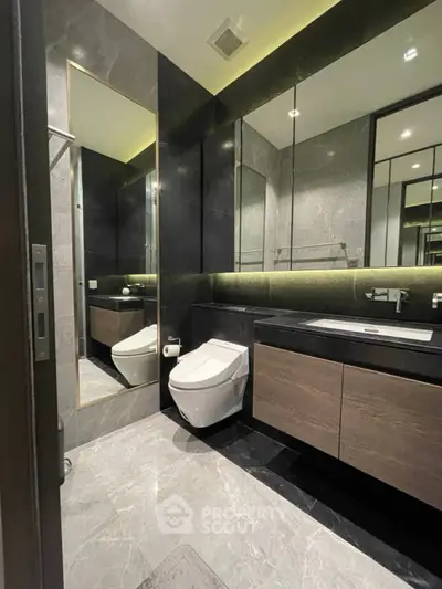 Luxurious modern bathroom with sleek design and elegant fixtures