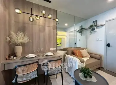 Modern living room with stylish decor and cozy seating area