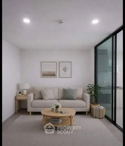 Modern living room with cozy sofa and elegant decor