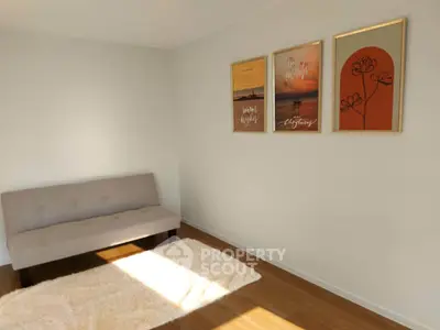 Bright living room with modern decor and cozy seating area