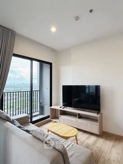 Modern living room with balcony view in a stylish apartment