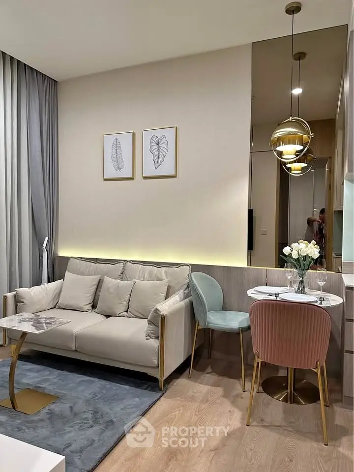 Stylish modern living room with elegant decor and cozy seating area