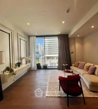 Spacious modern living room with city view and elegant decor