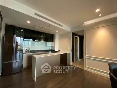 Modern kitchen with sleek design and open layout in luxury apartment