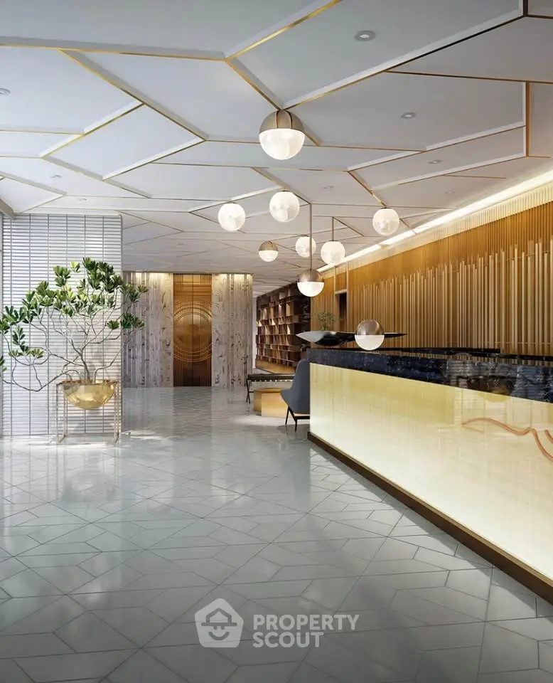 Luxurious modern lobby with elegant lighting and stylish decor, perfect for upscale living.