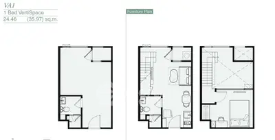 Innovative 1-bedroom vertical space floor plan with efficient layout and modern design.