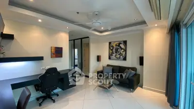 Modern living room with sleek furniture and stylish decor in a contemporary apartment.