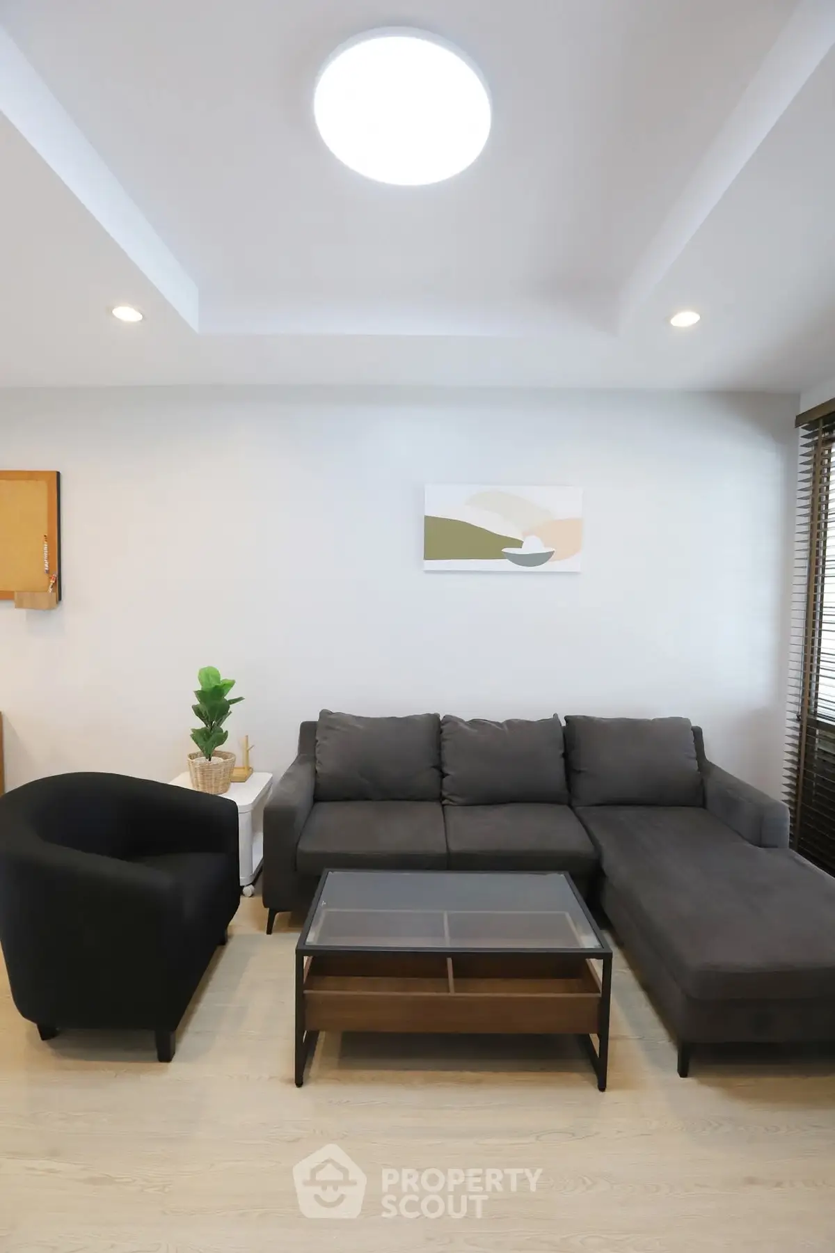 Modern living room with stylish furniture and contemporary decor