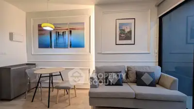 Modern living room with stylish decor and cozy seating area