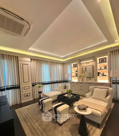Luxurious living room with elegant decor and ambient lighting
