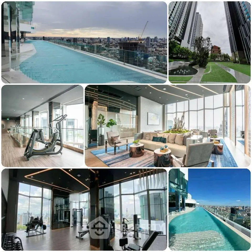 Luxurious high-rise amenities with rooftop pool, gym, and stunning city views