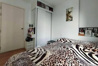 Cozy bedroom with animal print bedding and modern decor