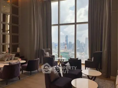 Luxurious high-rise living room with stunning city skyline view