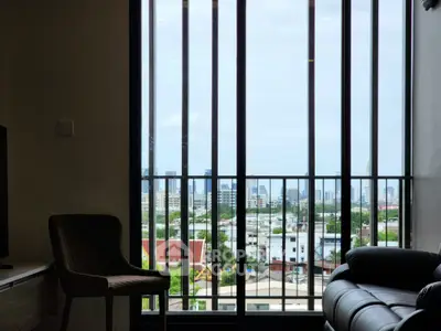 Modern apartment with stunning city view through large windows