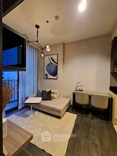 Modern living room with stylish decor and cozy seating area