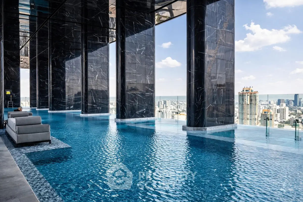 Luxurious rooftop infinity pool with stunning city skyline view