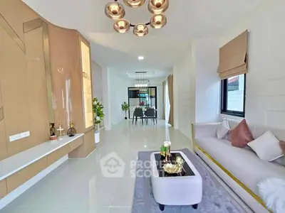 Elegant modern living room with stylish decor and open dining area