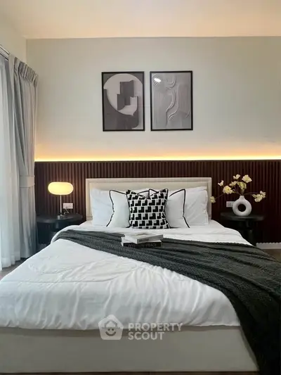 Modern bedroom with stylish decor and cozy ambiance