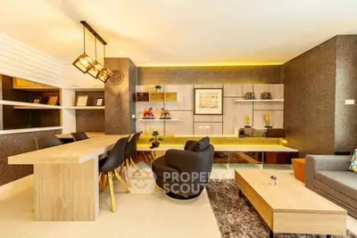 Modern living room with stylish furniture and ambient lighting