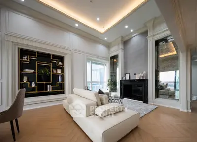 Luxurious living room with modern decor and elegant lighting