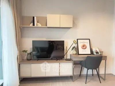 Modern living room with stylish TV unit and cozy study corner