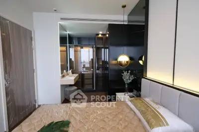 Luxurious modern bedroom with elegant decor and stylish lighting