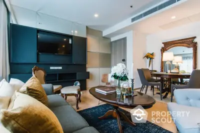 Luxurious living room with elegant furniture and modern decor in a stylish apartment.