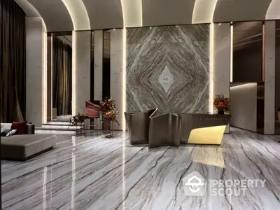 Luxurious lobby with polished marble floors, elegant furniture, and sophisticated lighting, perfect for upscale properties.