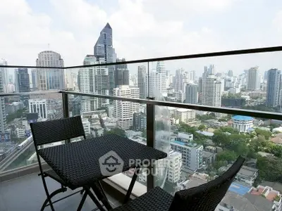 Stunning cityscape view from modern balcony with sleek furniture