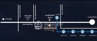 Map showing Chewathai Phetkasem 27 location near Bangkok metro stations.