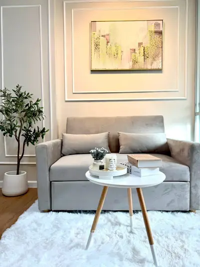 Stylish living room with modern sofa and chic decor