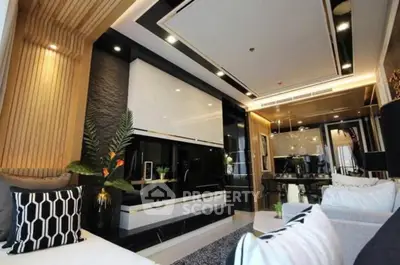 Luxurious modern living room with elegant decor and ambient lighting