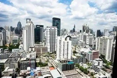 Stunning cityscape view showcasing modern skyscrapers under a vibrant sky.