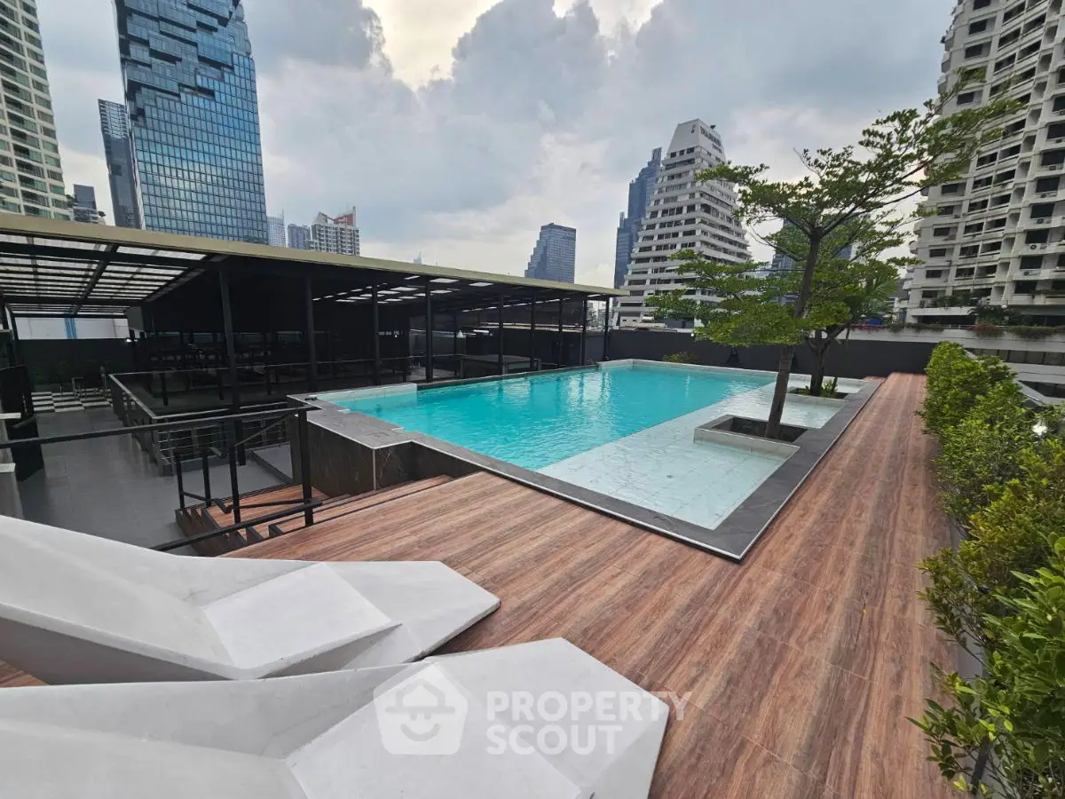 Luxurious rooftop pool with city skyline views and modern design.