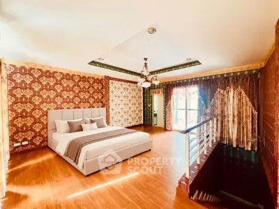Luxurious bedroom with elegant wallpaper and stylish decor