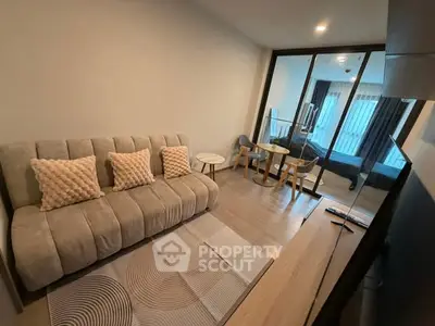 Modern living room with cozy sofa and stylish decor