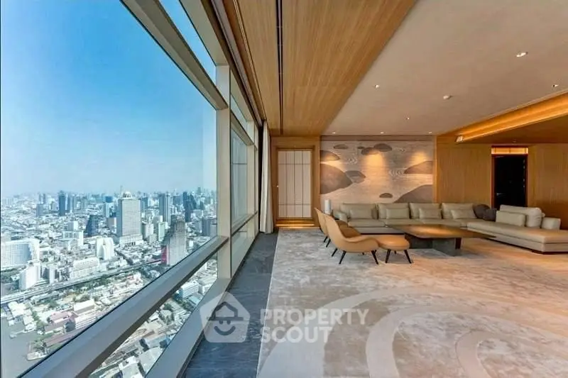 Luxurious living room with panoramic city view and elegant decor