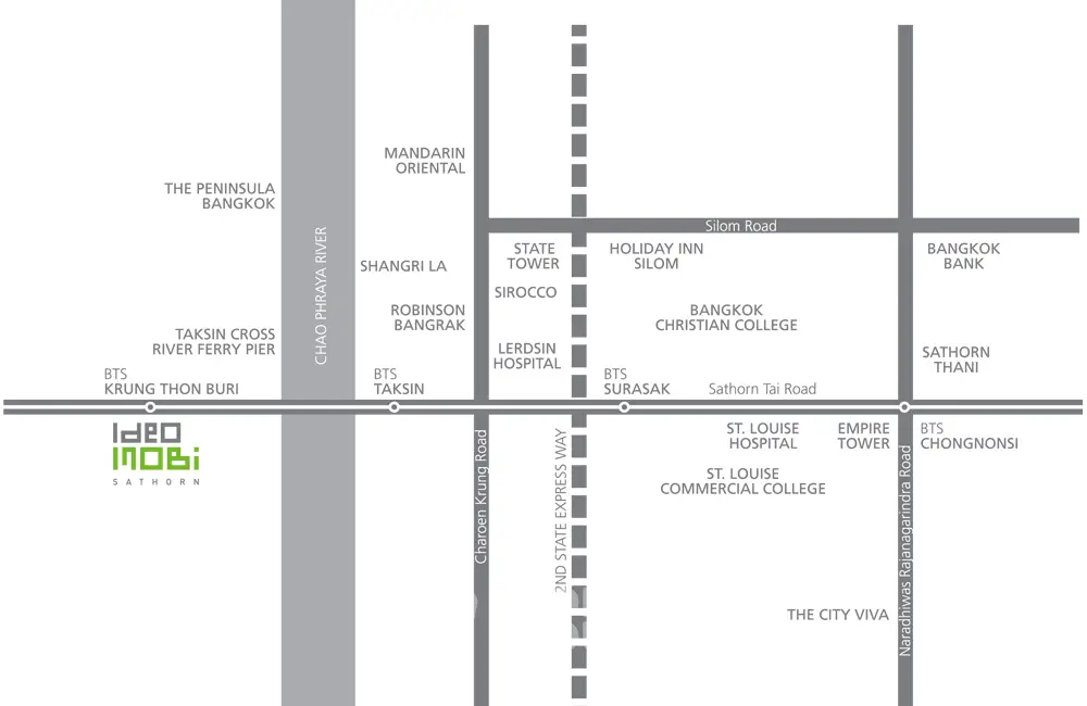Map showing location of Ideo Mobi Sathorn near Bangkok landmarks and BTS stations.