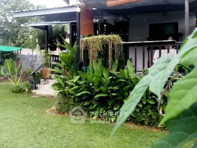 Charming garden view of a cozy home with lush greenery and inviting outdoor space.