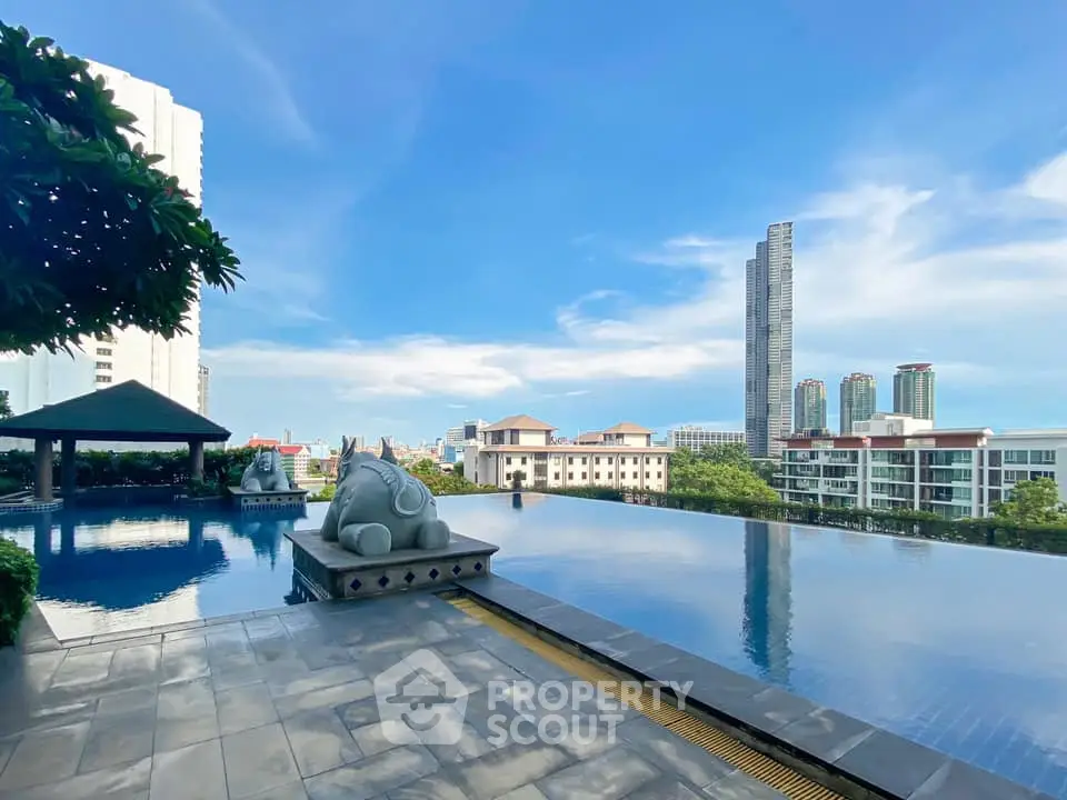 Luxurious rooftop infinity pool with stunning city skyline view