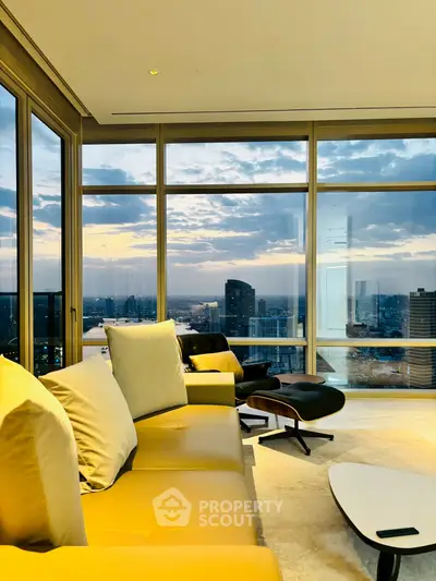 Luxurious living room with stunning city view and modern furniture
