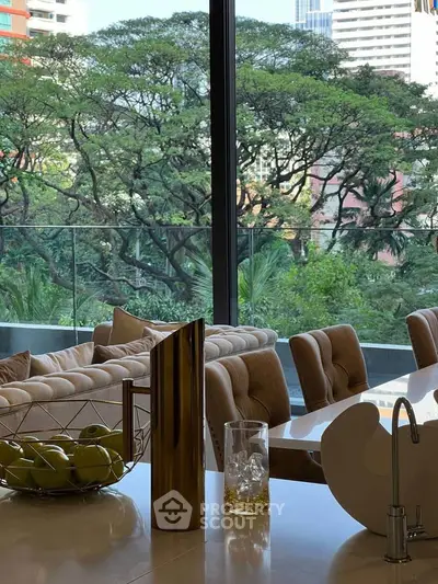Luxurious living room with stunning city view and elegant decor