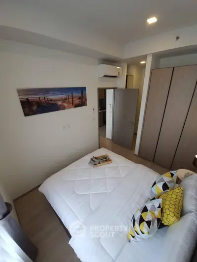 Modern bedroom with stylish decor and cozy ambiance