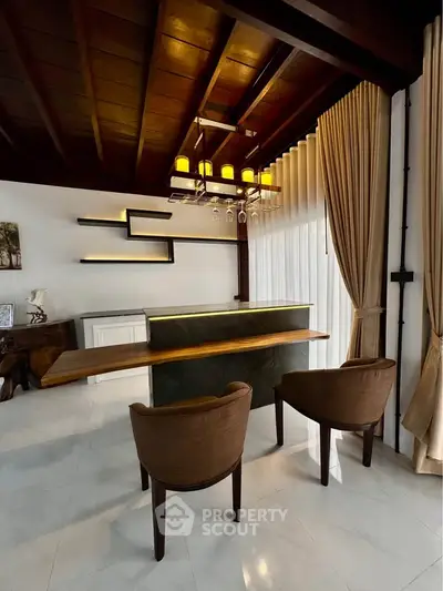 Luxurious modern living room with elegant lighting and stylish furniture